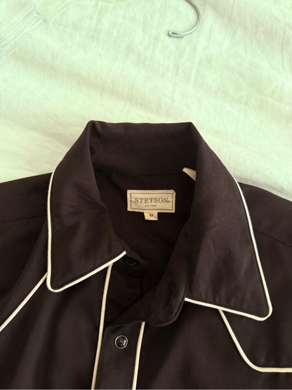 Stetson Black Button-Down Shirt with White Piping - Picture 2 of 3